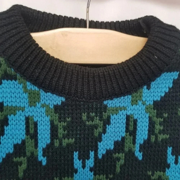 Hudson's Bay Company Vintage Sweater Blue Black Floral Print Ribbed  Knit - Picture 12 of 12